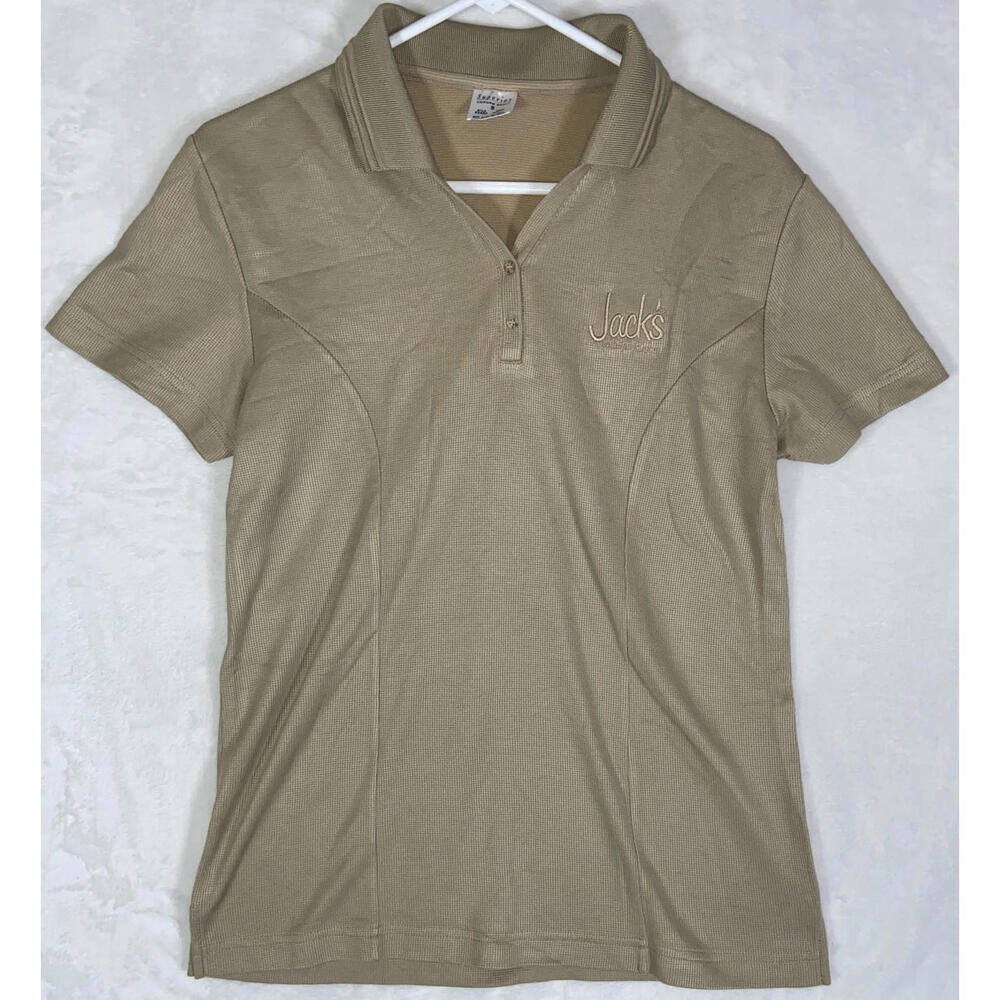 Jack’s Hamburgers Employee Polo Shirt S Workwear Tan Button Collar Short Sleeve